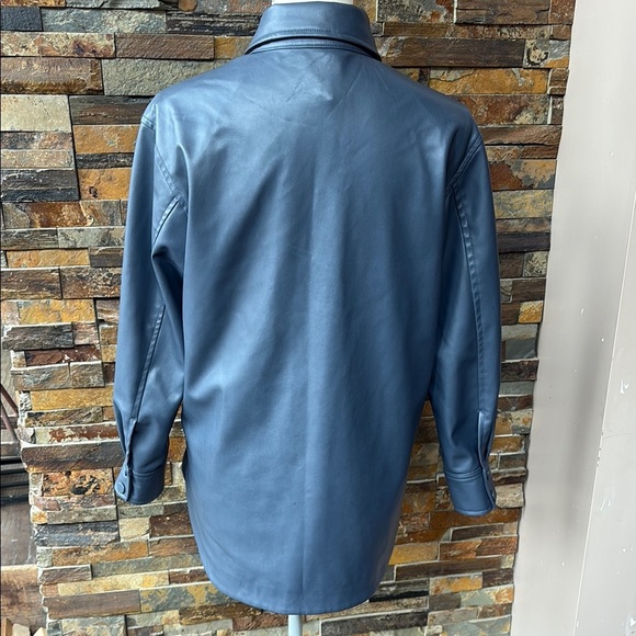 Blue H&M Faux Leather Button-Up Shirt/Jacket - Picture 4 of 8